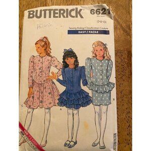 Dress Drop Waist‎ Girls 7 8 10 Butterick 6621 Sewing Pattern Cut Vintage Ruffle